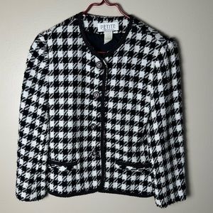 Petite Sophisticate Black White Houndstooth Blazer